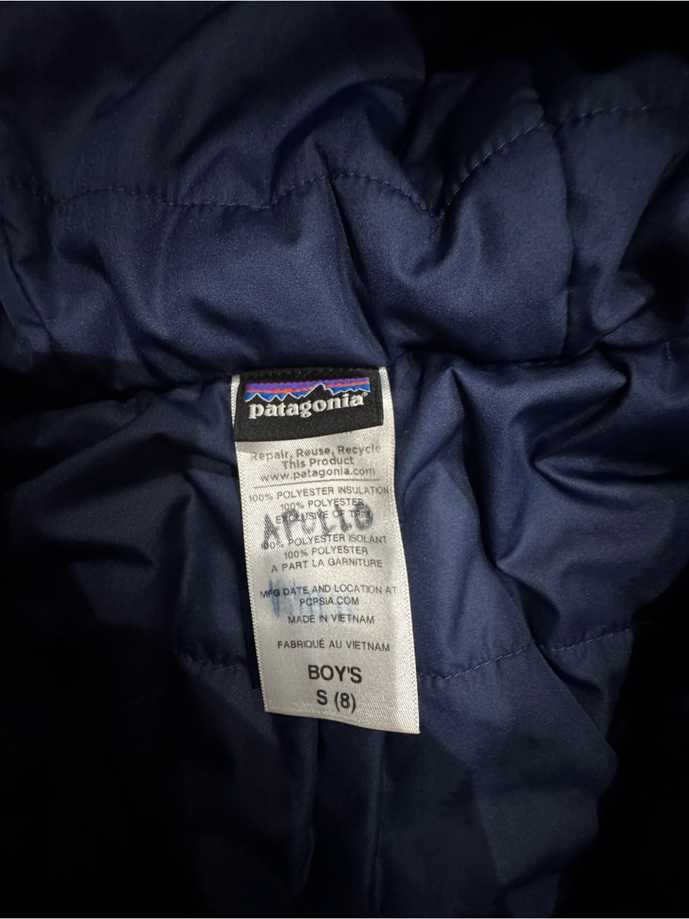 Patagonia Kids Blue Hooded Fleece Zip Jacket 8yo - Picture 4 of 6